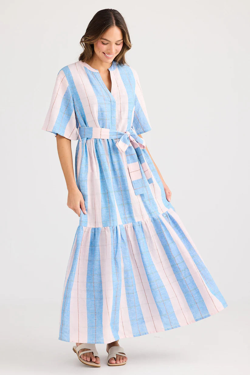 Collection of Holiday Lynwood Dress - Blue Multi Stripe in a gallery layout