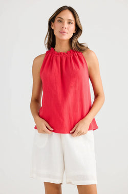 Collection of Holiday Margot Top - Red in a gallery layout