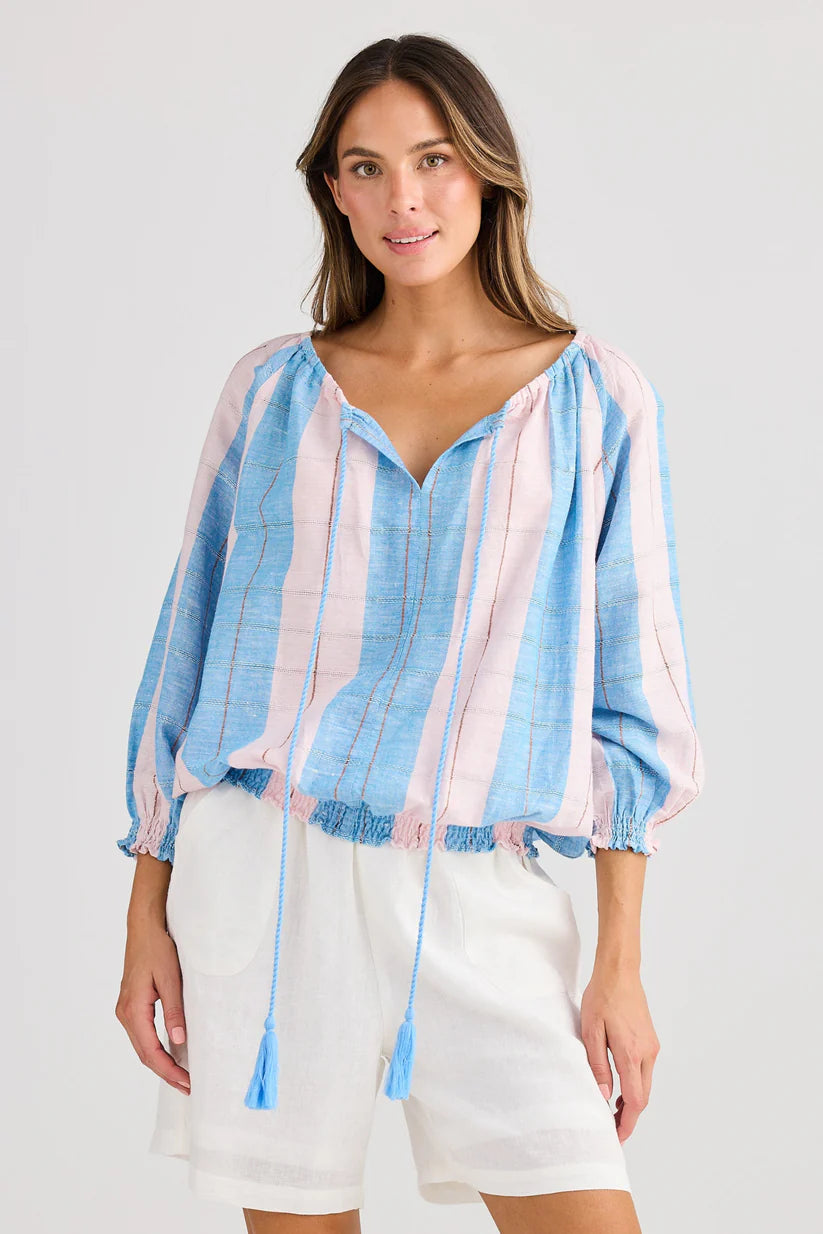 Image of Holiday Seaside Top - Blue Multi Stripe