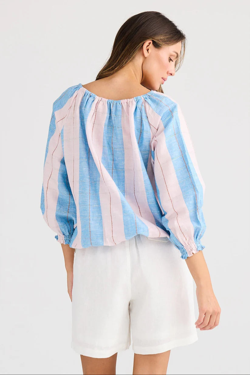 Image of Holiday Seaside Top - Blue Multi Stripe