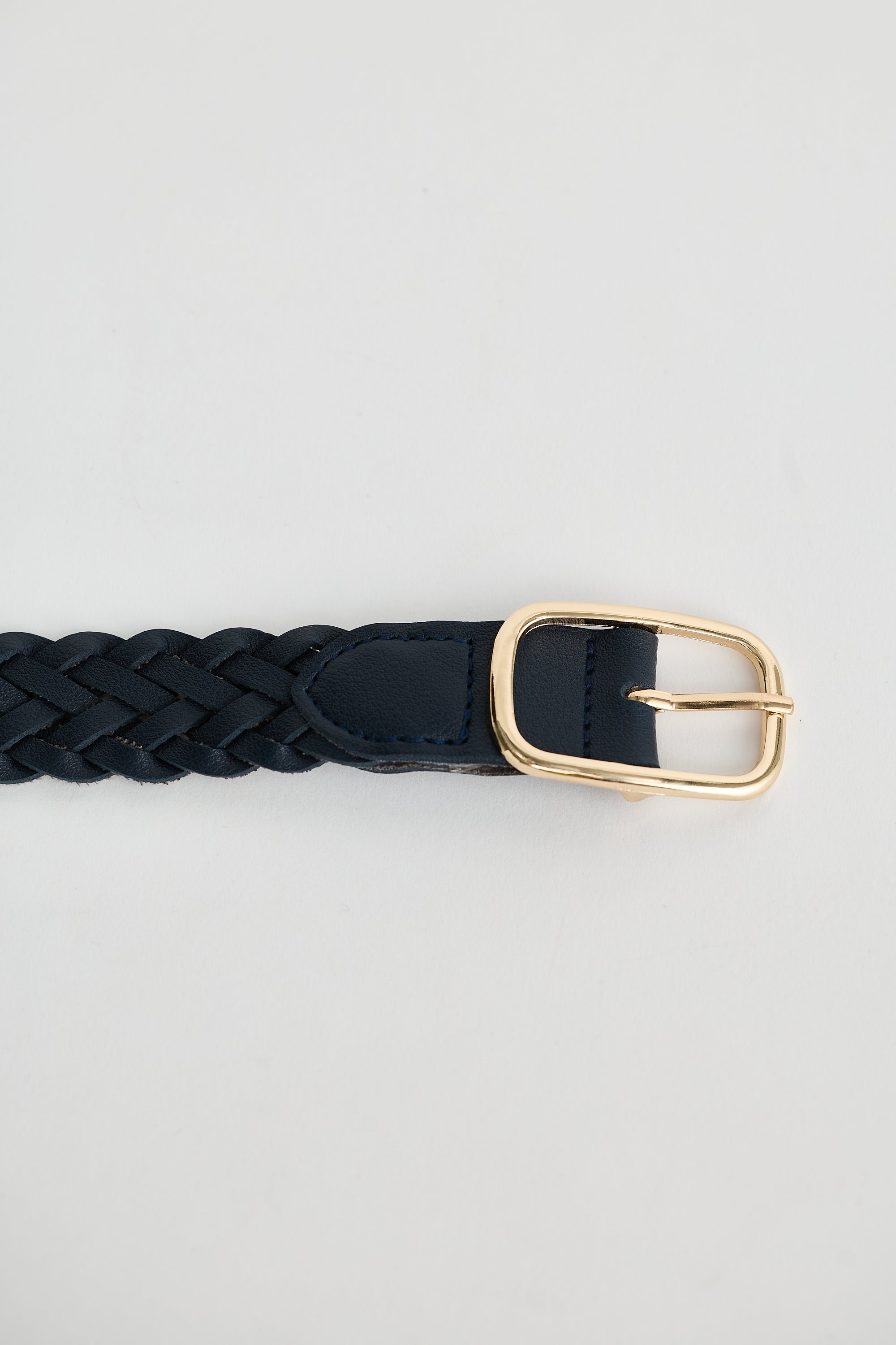 Collection of Holiday Life Black braided belt with a gold buckle on a light gray background in a gallery layout