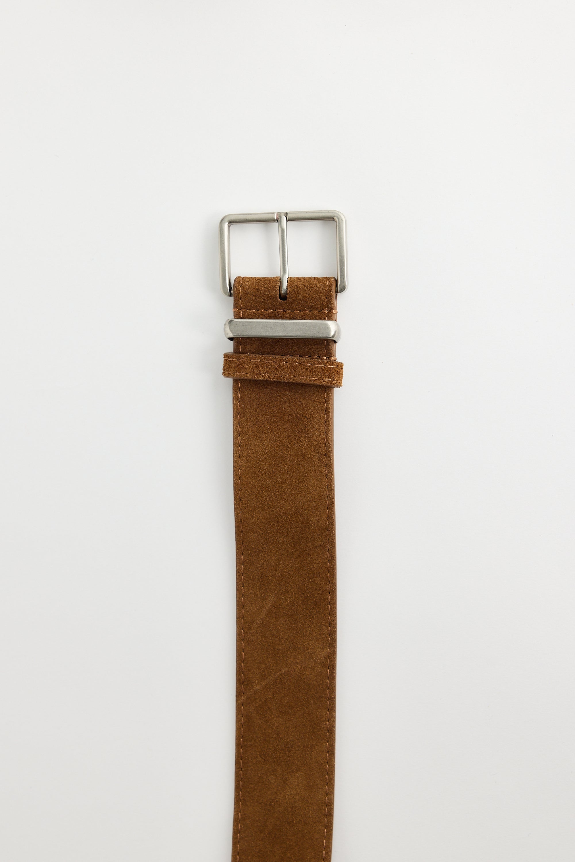 Collection of Holiday Life Brown suede watch strap with silver buckle on a light gray background in a gallery layout