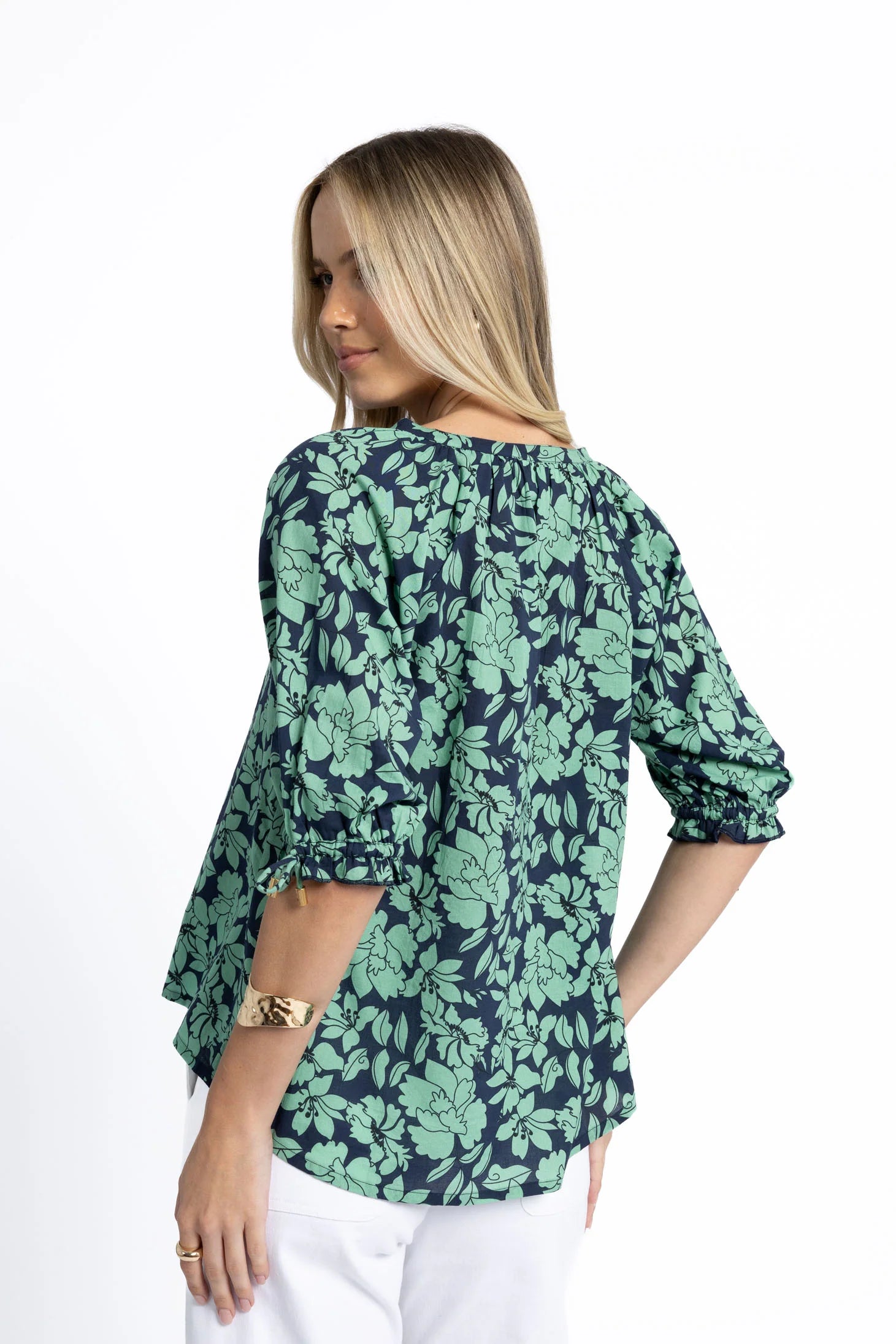 Humidity Fleur Blouse - Mint/ Navy
