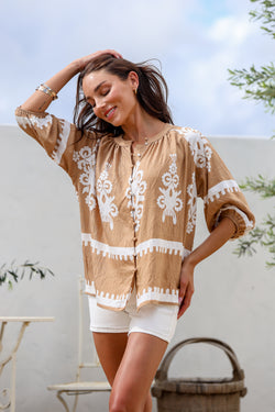 Collection of St Germain Blouse - Tan in a gallery layout