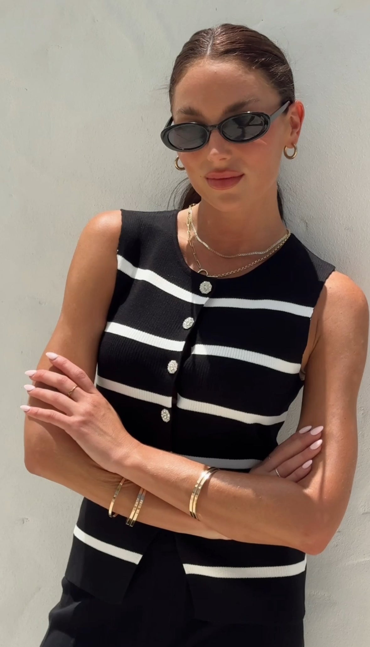 Collection of Miss Marlow Diamonte Stripe Vest - Black in a gallery layout