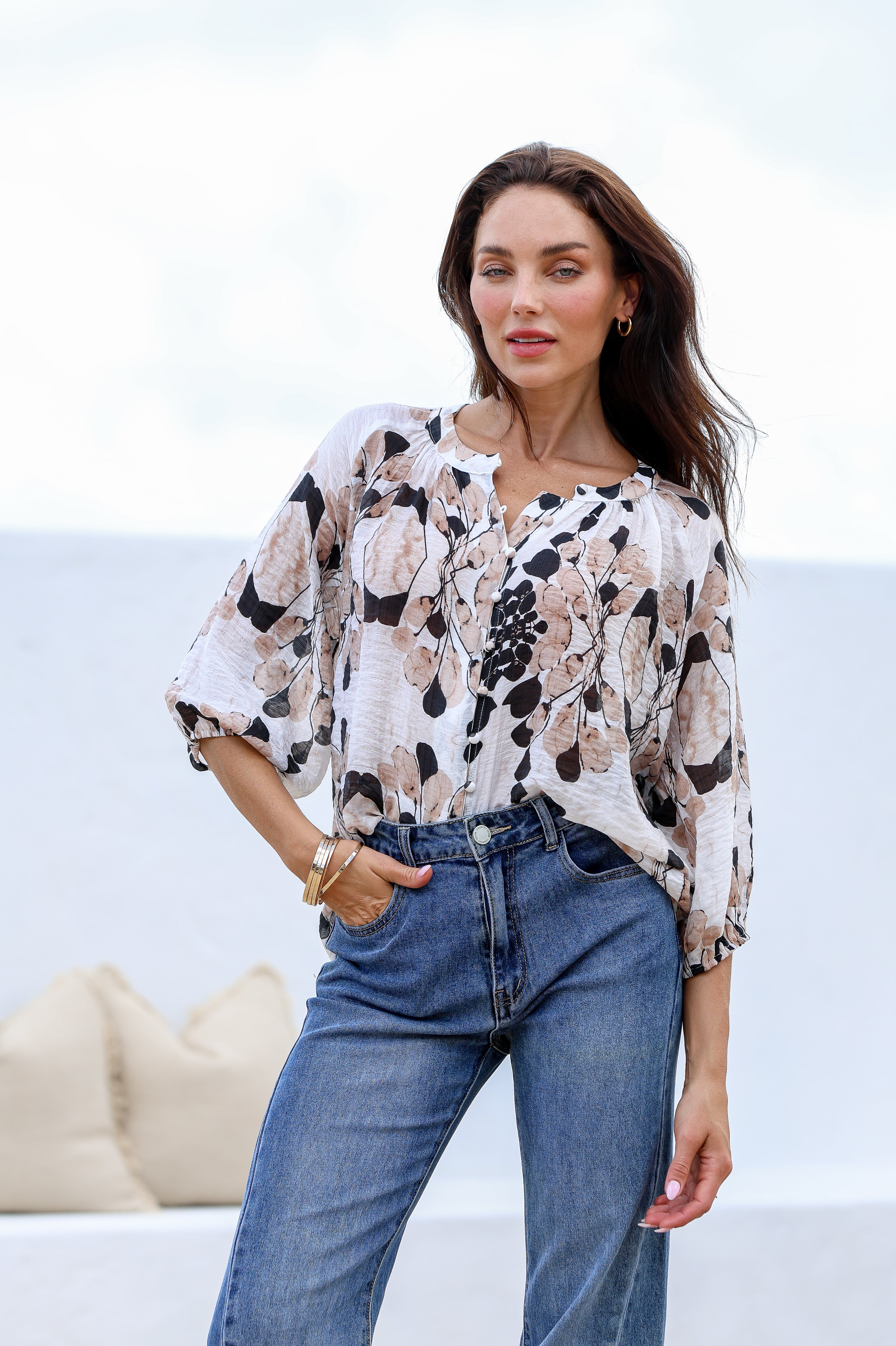 Collection of St Germain Blouse - Black/Beige in a gallery layout