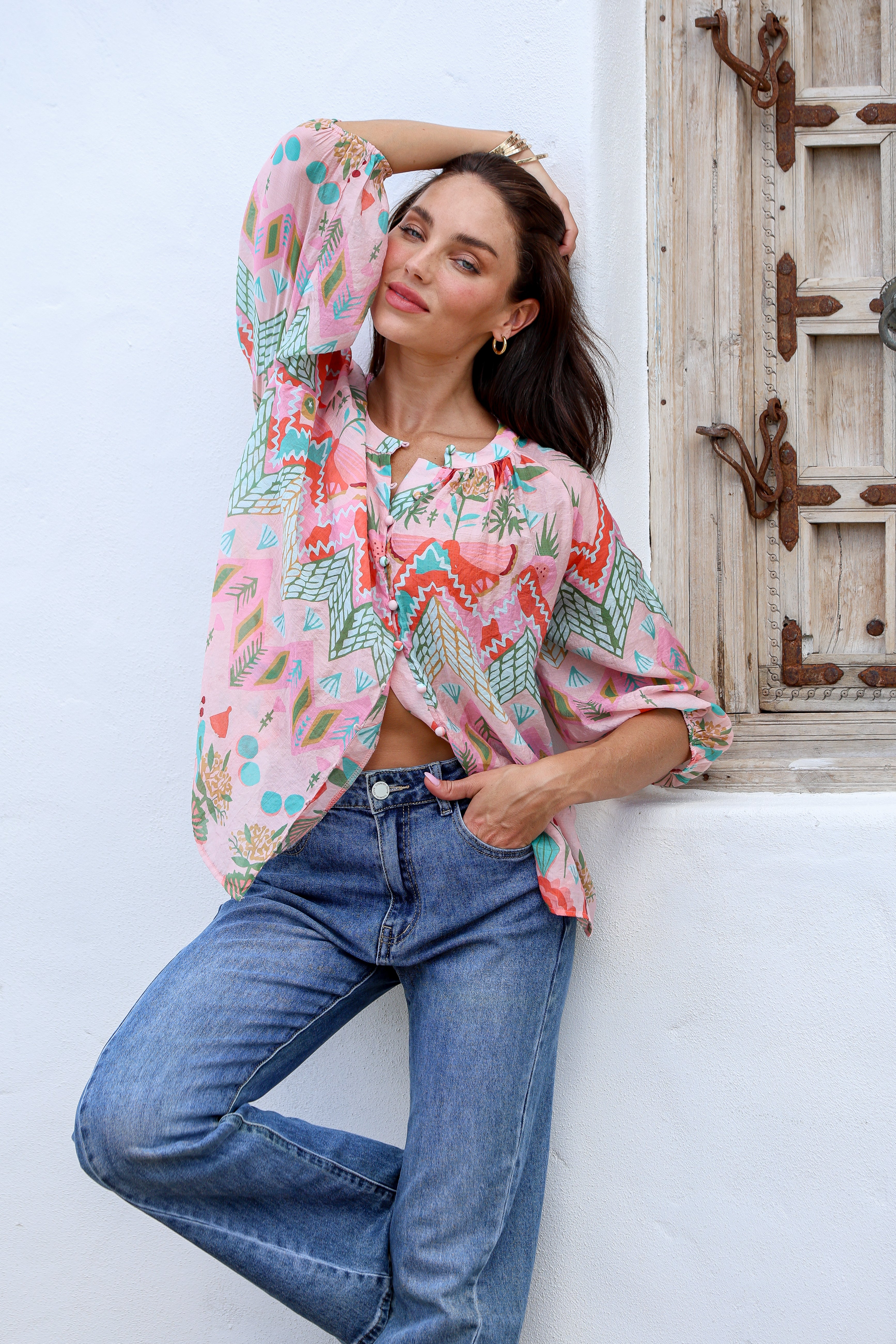 Collection of St Germain Blouse - Pink Flower in a gallery layout