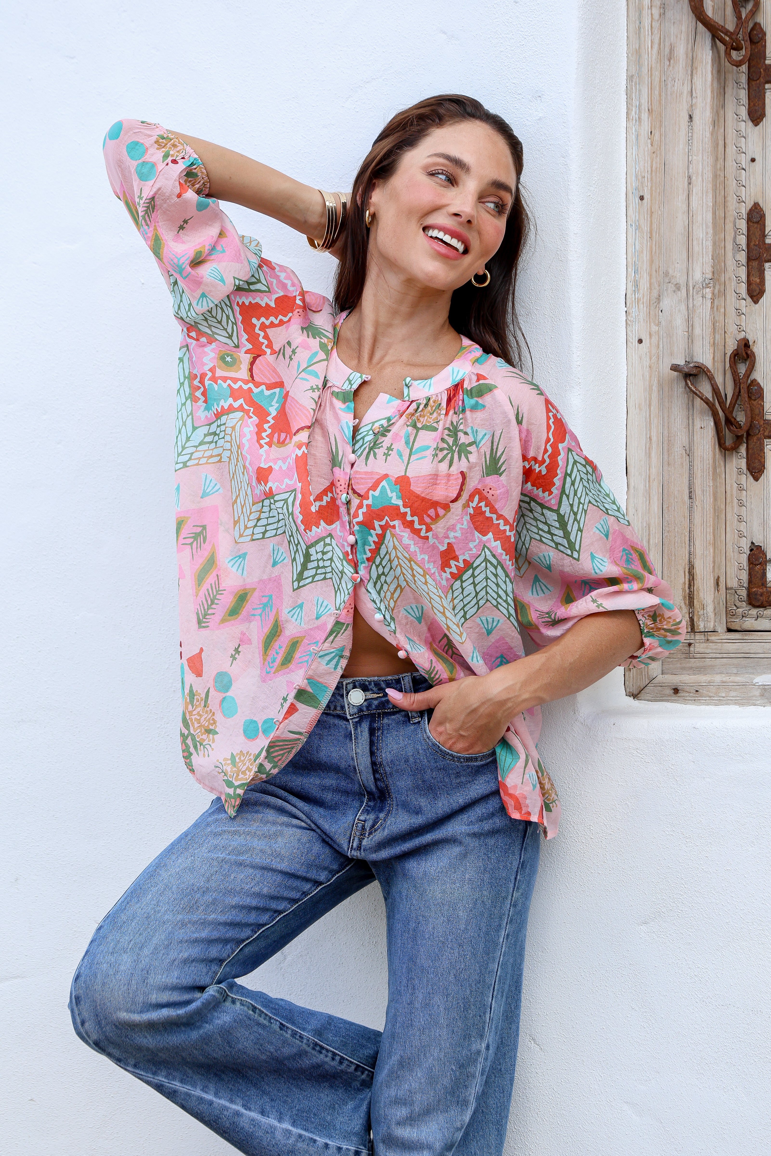 Collection of St Germain Blouse - Pink Flower in a gallery layout