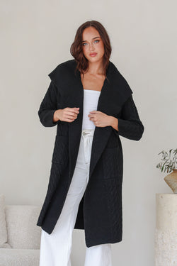 Collection of Miss Marlow Longline Pocket Cable Cardigan - Black in a gallery layout