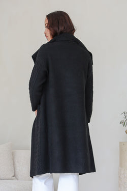 Collection of Miss Marlow Longline Pocket Cable Cardigan - Black in a gallery layout
