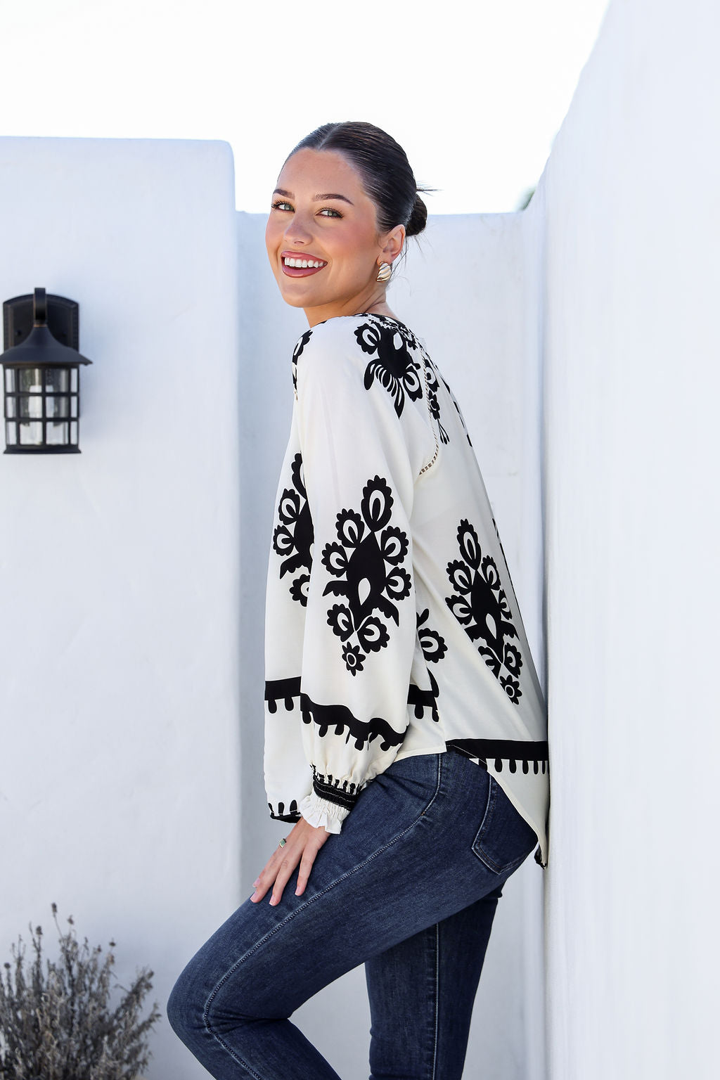 Collection of Grace & Co Bryant Button Filagree Top - Winter White in a gallery layout