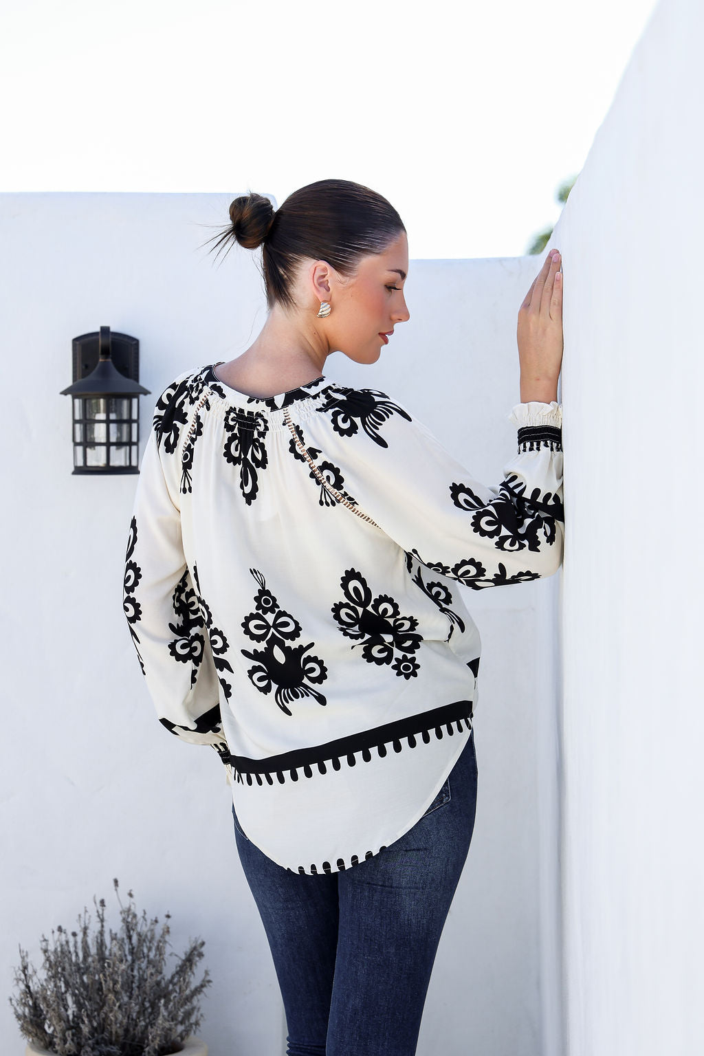 Collection of Grace & Co Bryant Button Filagree Top - Winter White in a gallery layout