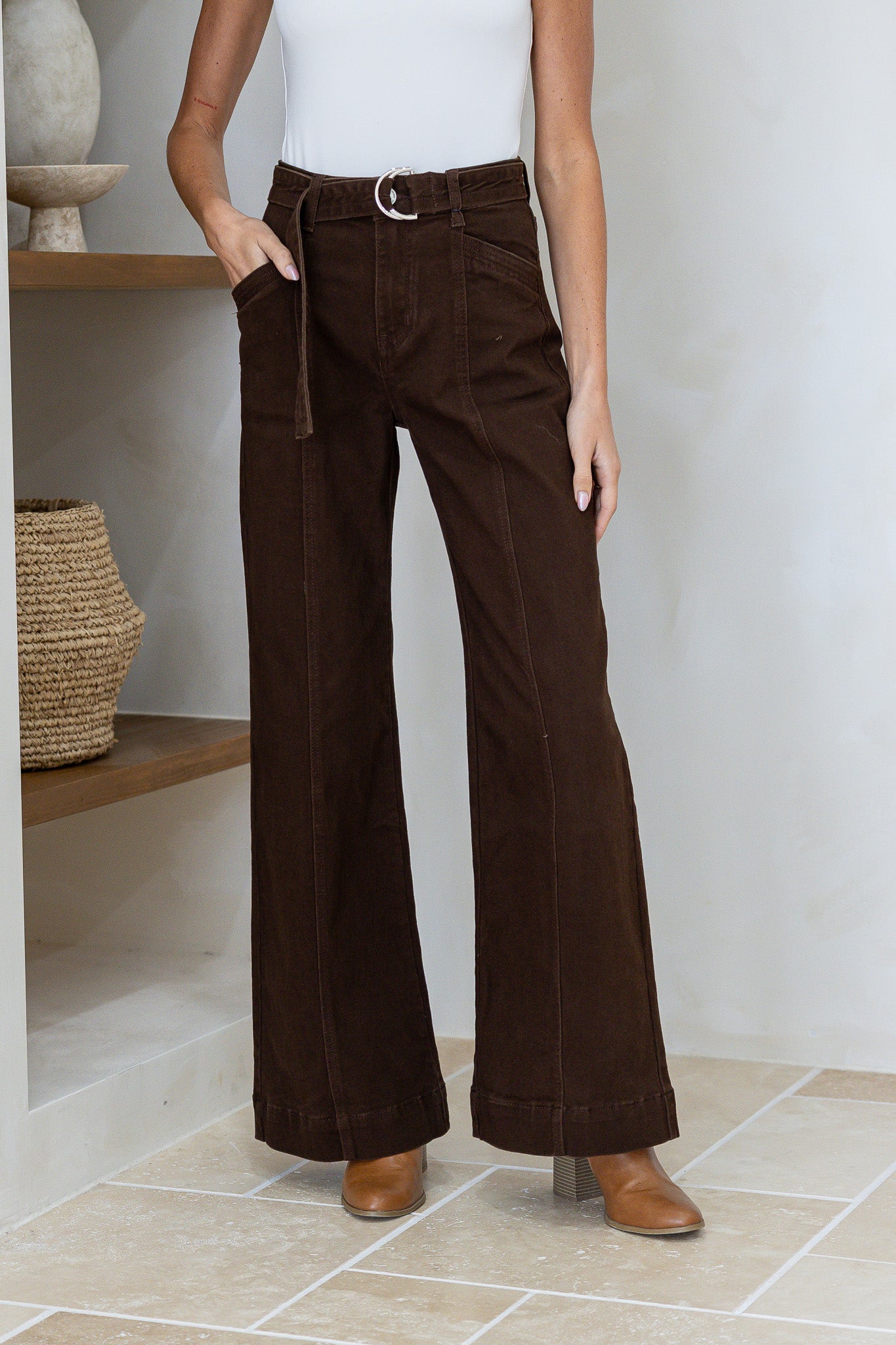 Country Denim Seam Detail Belt Indiana Jean 704 - Chocolate