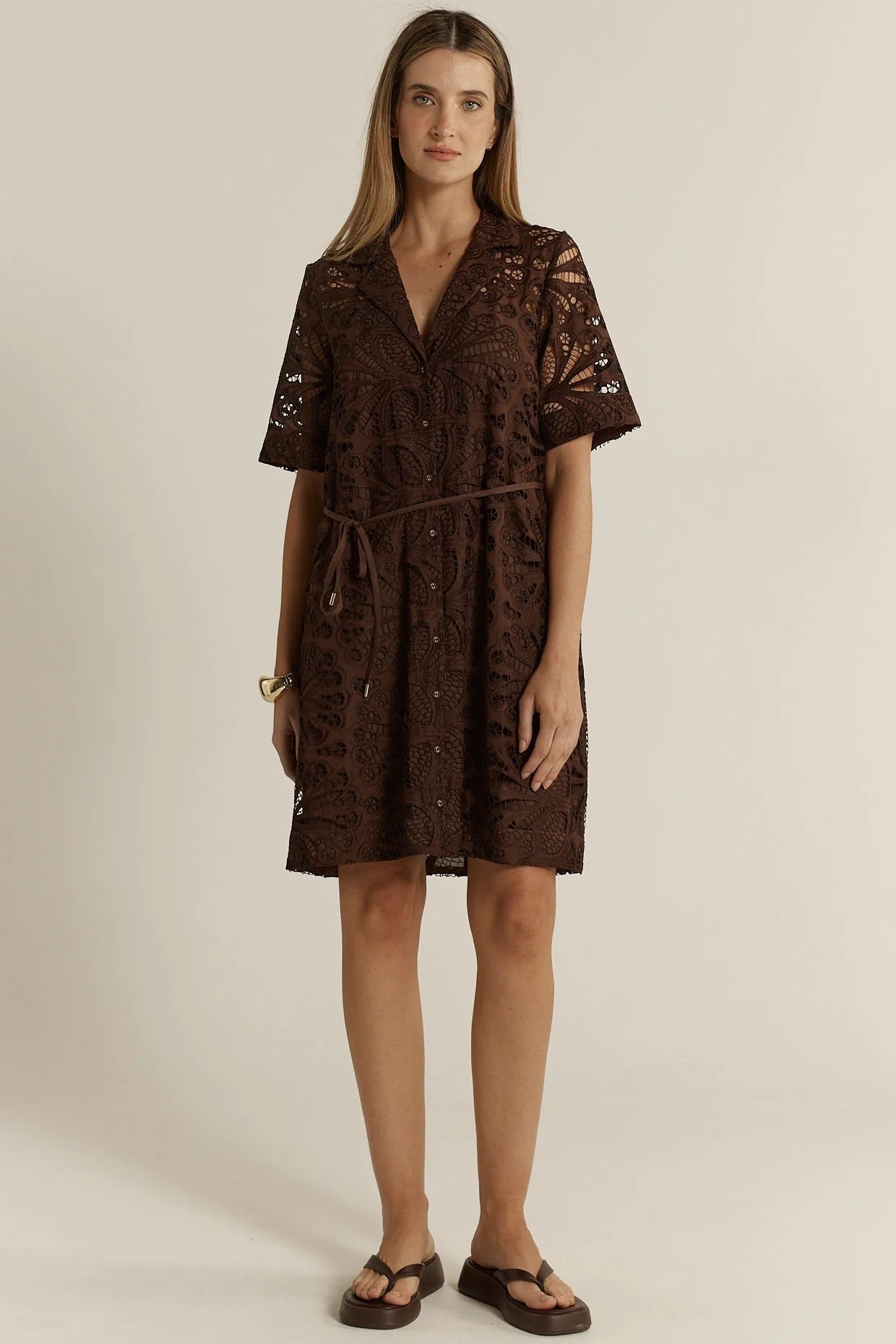 Fate and Becker Elara Broderie Shirt Dress - Chocolate
