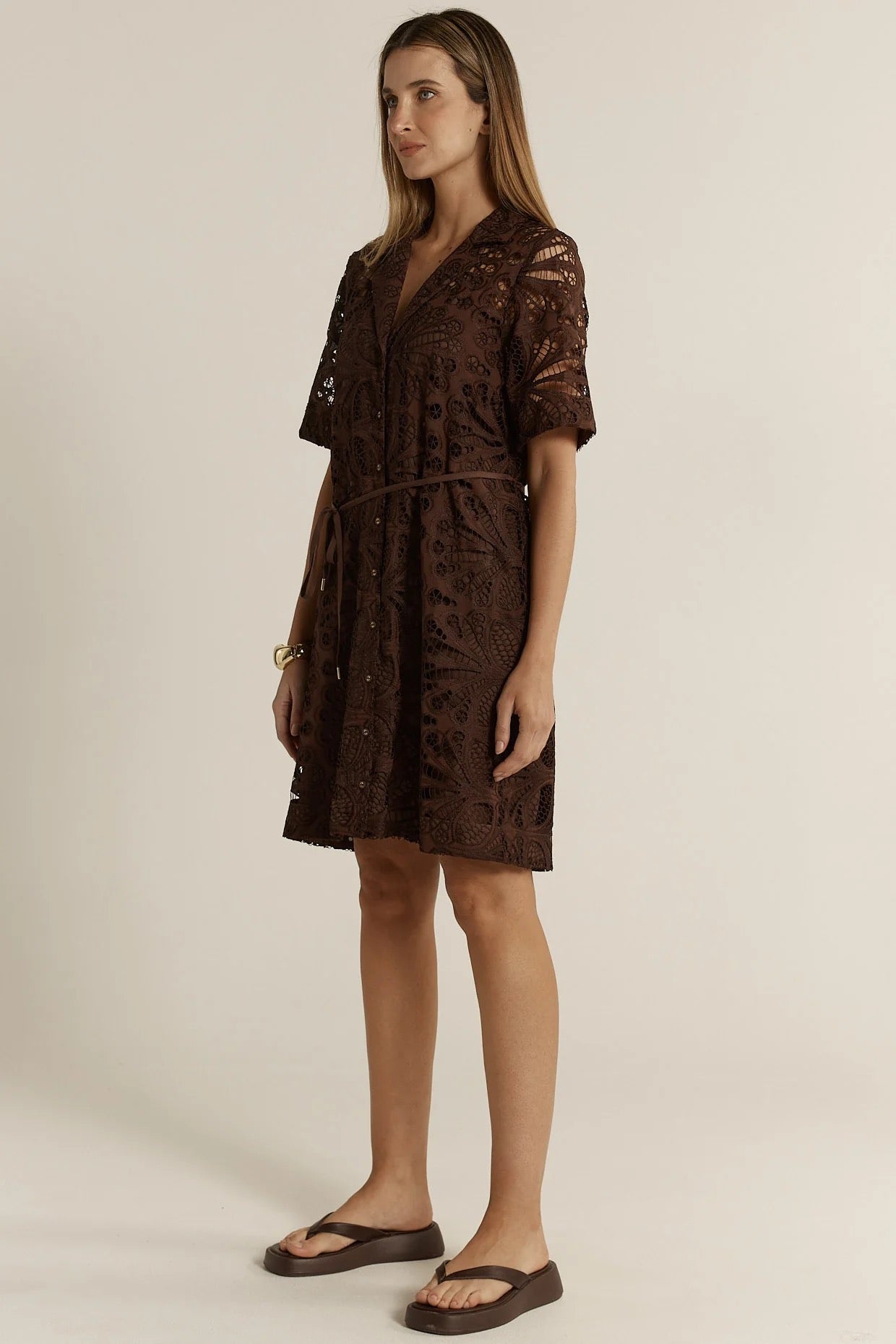 Collection of Fate and Becker Elara Broderie Shirt Dress - Chocolate in a gallery layout