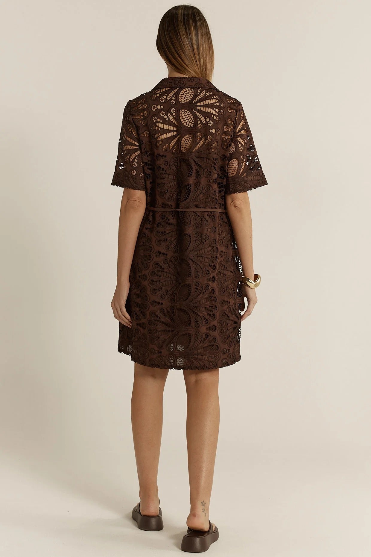 Fate and Becker Elara Broderie Shirt Dress - Chocolate