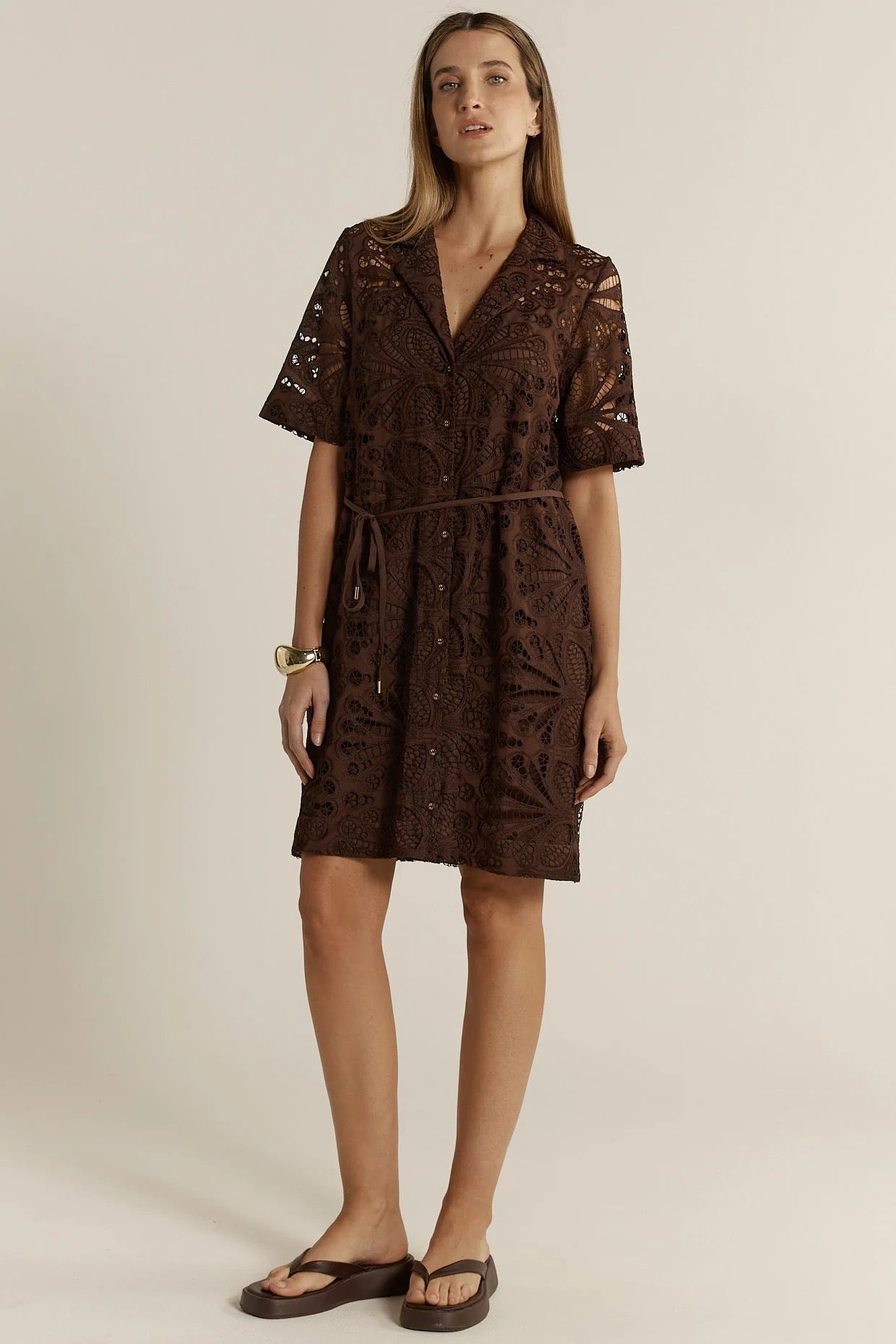 Fate and Becker Elara Broderie Shirt Dress - Chocolate