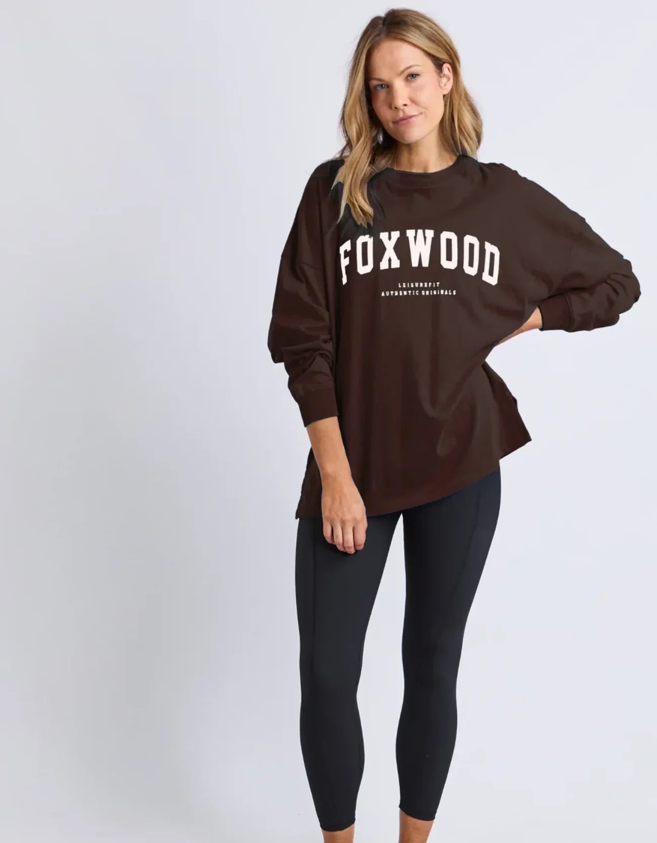 Foxwood Interval Long Sleeve Tee - Coffee/White