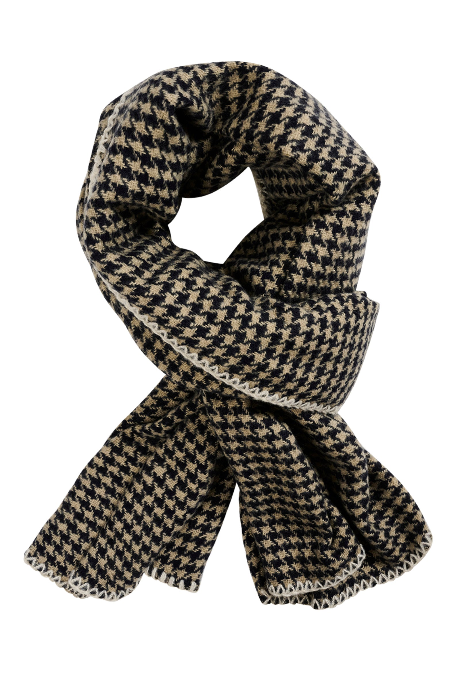 Image of Isle of Mine Cassidy Houndstooth scarf in charcoal pictured on a white background