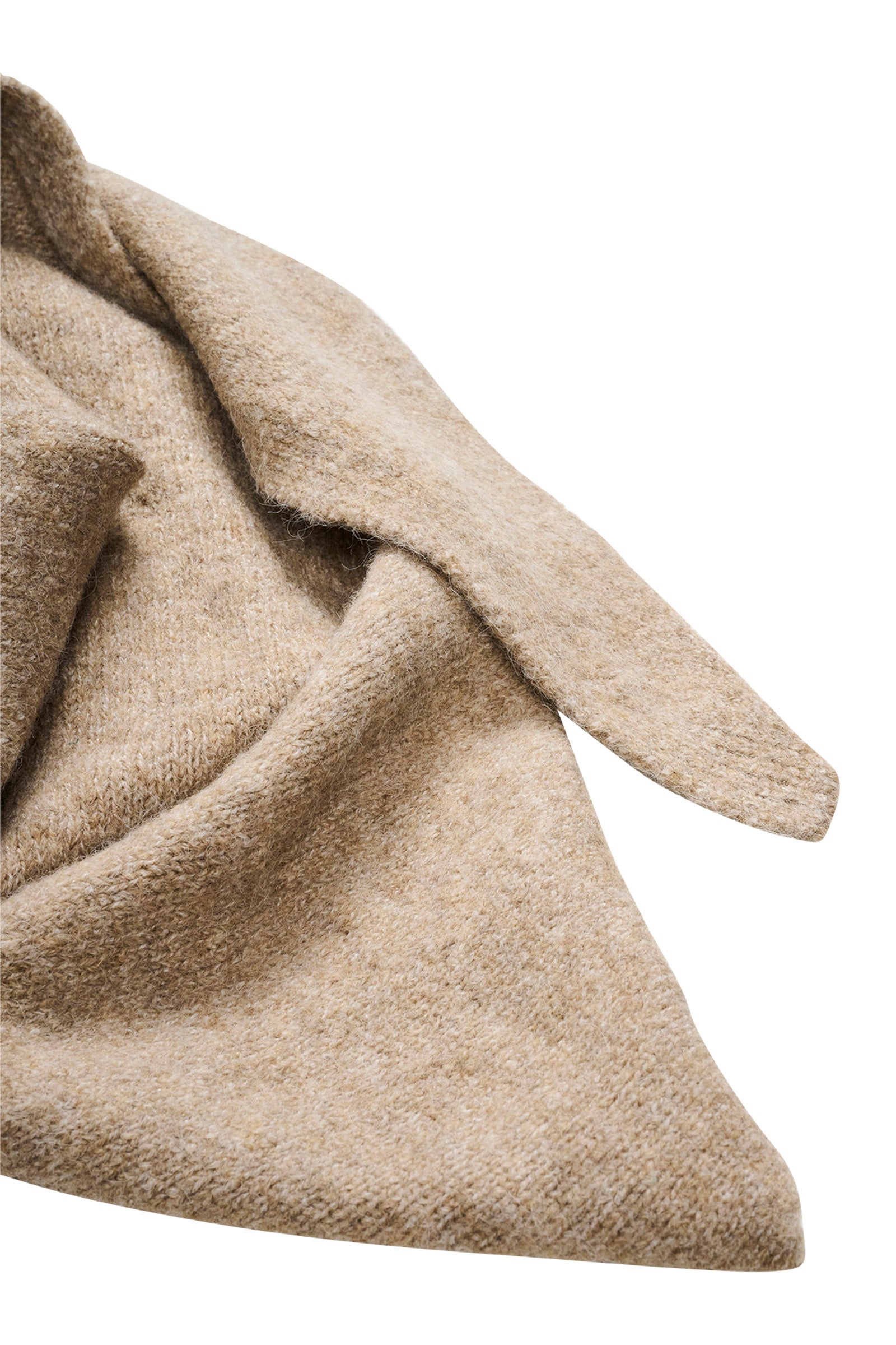 Isle of Mine Beige scarf draped over a surface on a white background