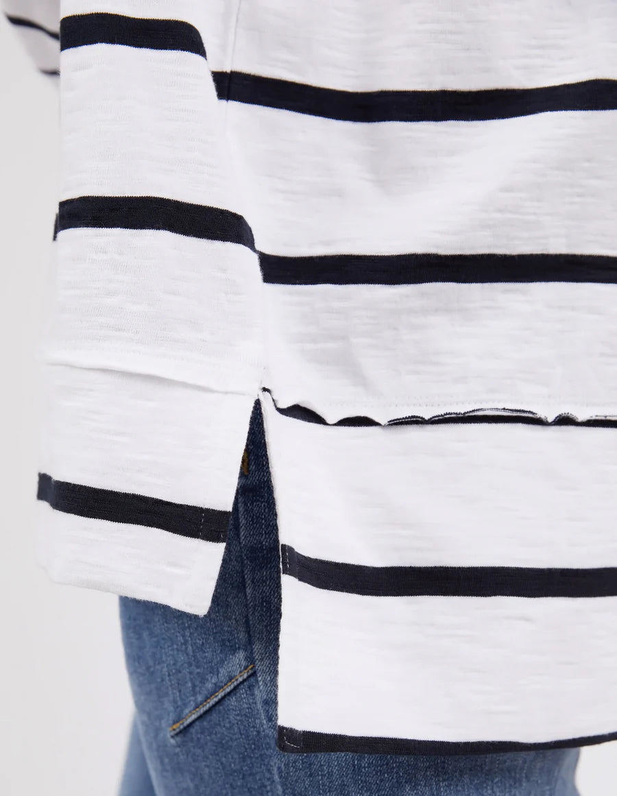 Image of Foxwood Jayne Throw On Top - White w/ Dark Sapphire Stripe