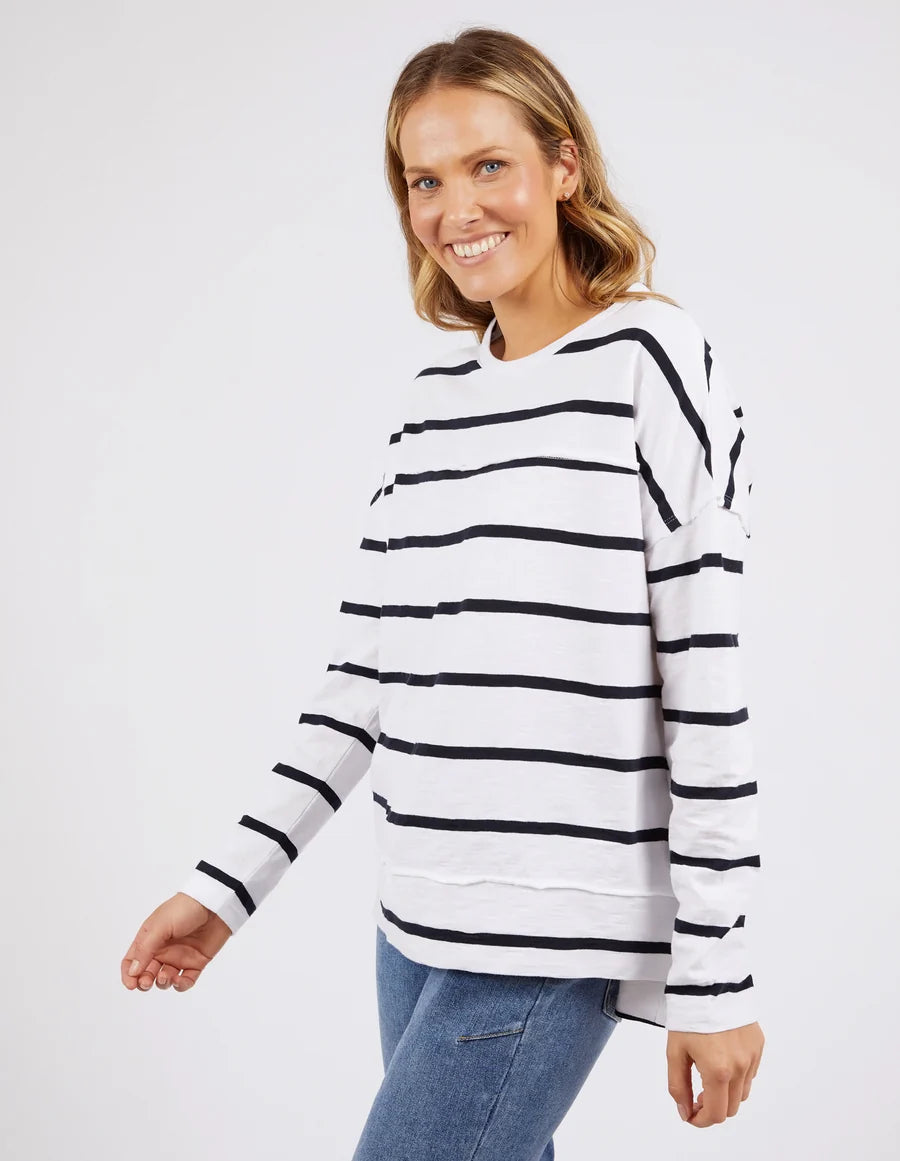 Image of Foxwood Jayne Throw On Top - White w/ Dark Sapphire Stripe