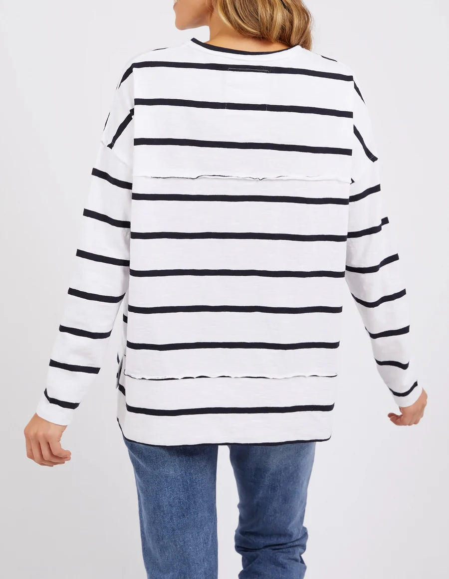 Image of Foxwood Jayne Throw On Top - White w/ Dark Sapphire Stripe