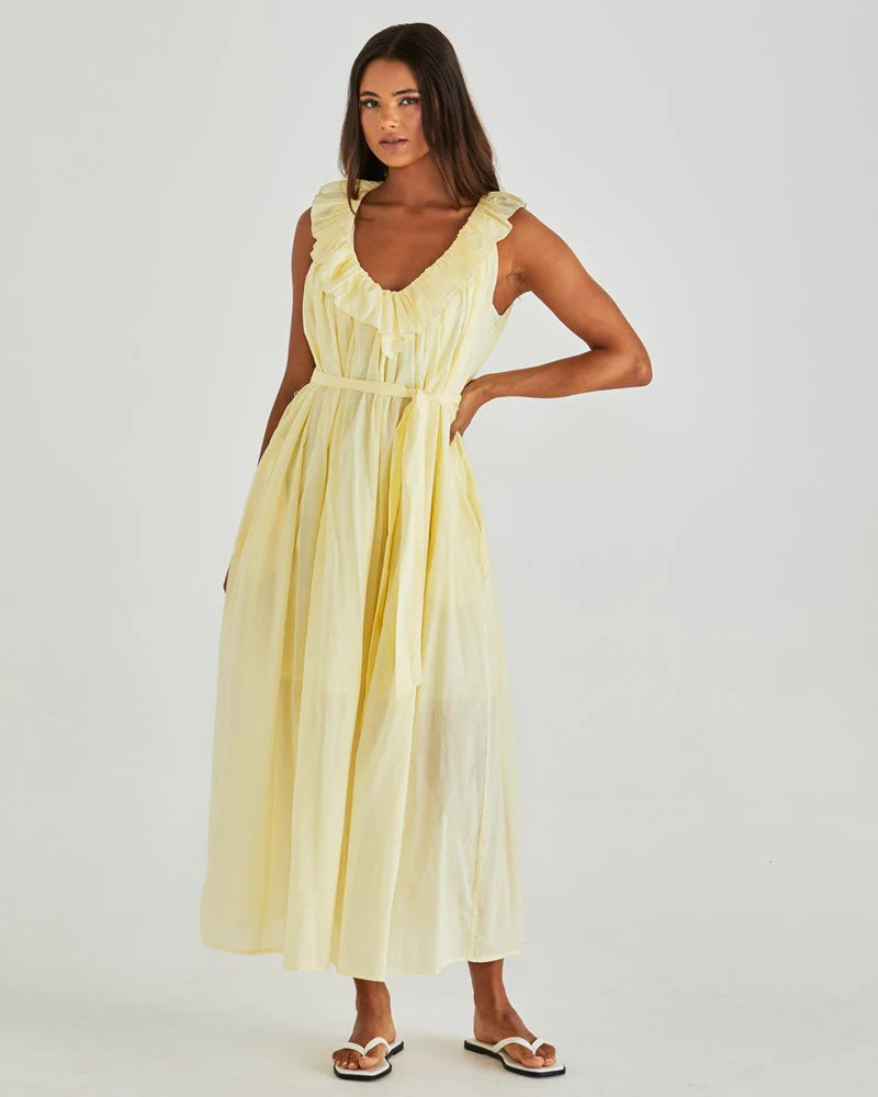 Collection of Sass Lilla Ruffled Neck Dress - Butter Yellow in a gallery layout