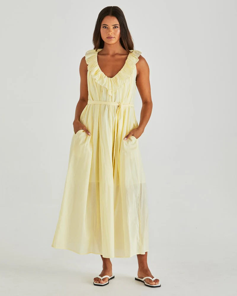 Collection of Sass Lilla Ruffled Neck Dress - Butter Yellow in a gallery layout
