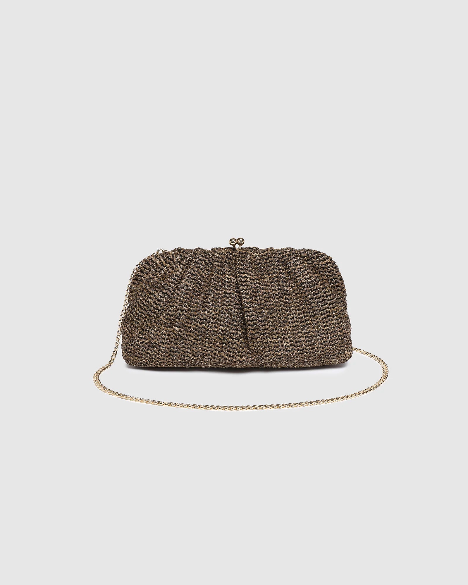 Collection of Louenhide Goldie Clutch - Raffia Chocolate in a gallery layout