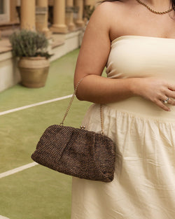 Collection of Louenhide Goldie Clutch - Raffia Chocolate in a gallery layout