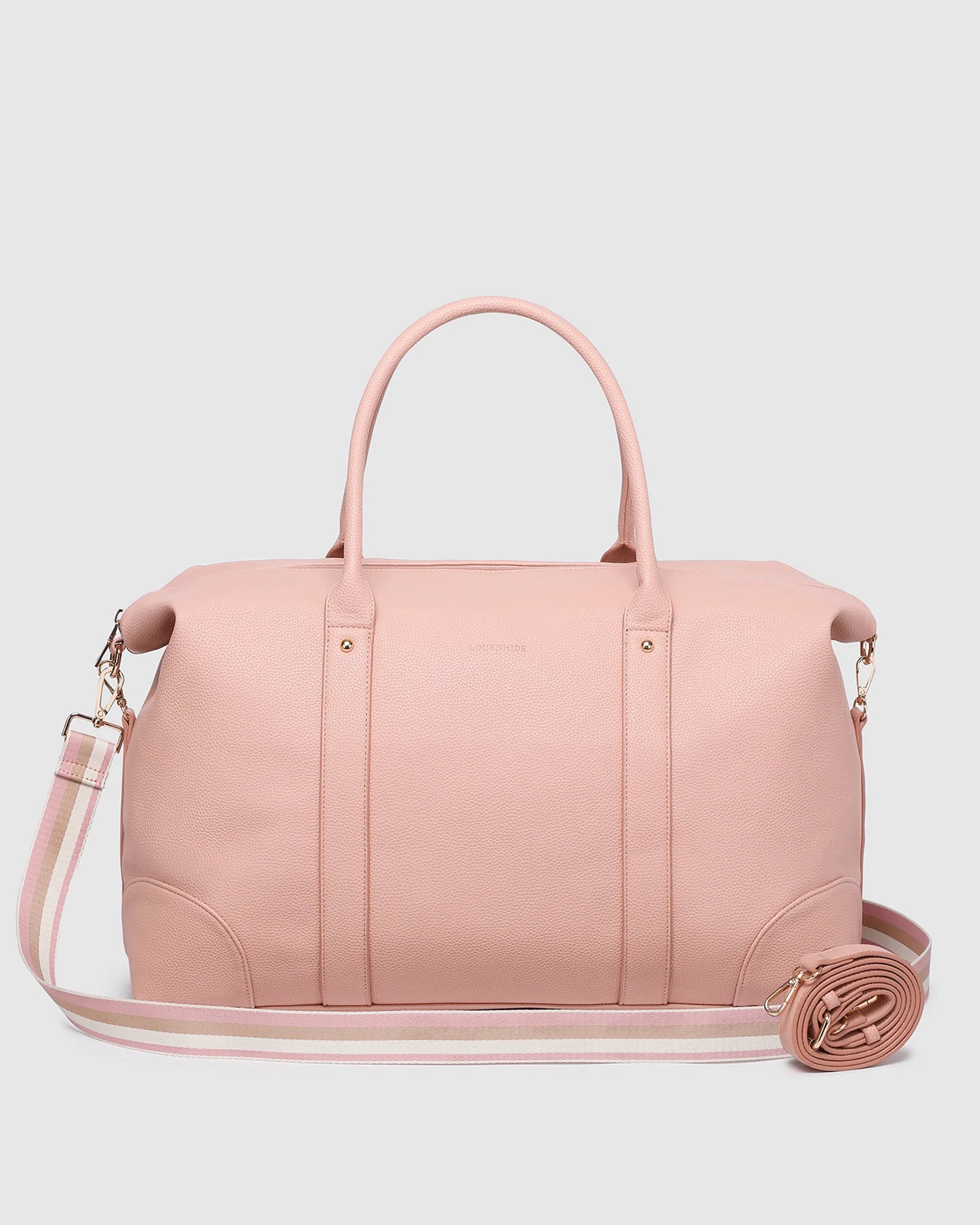 Image of Louenhide Alexis Weekender Travel Bag in Blush Stripe is the perfect companion for weekend getaways and effortless travel. Featuring a soft blush striped design