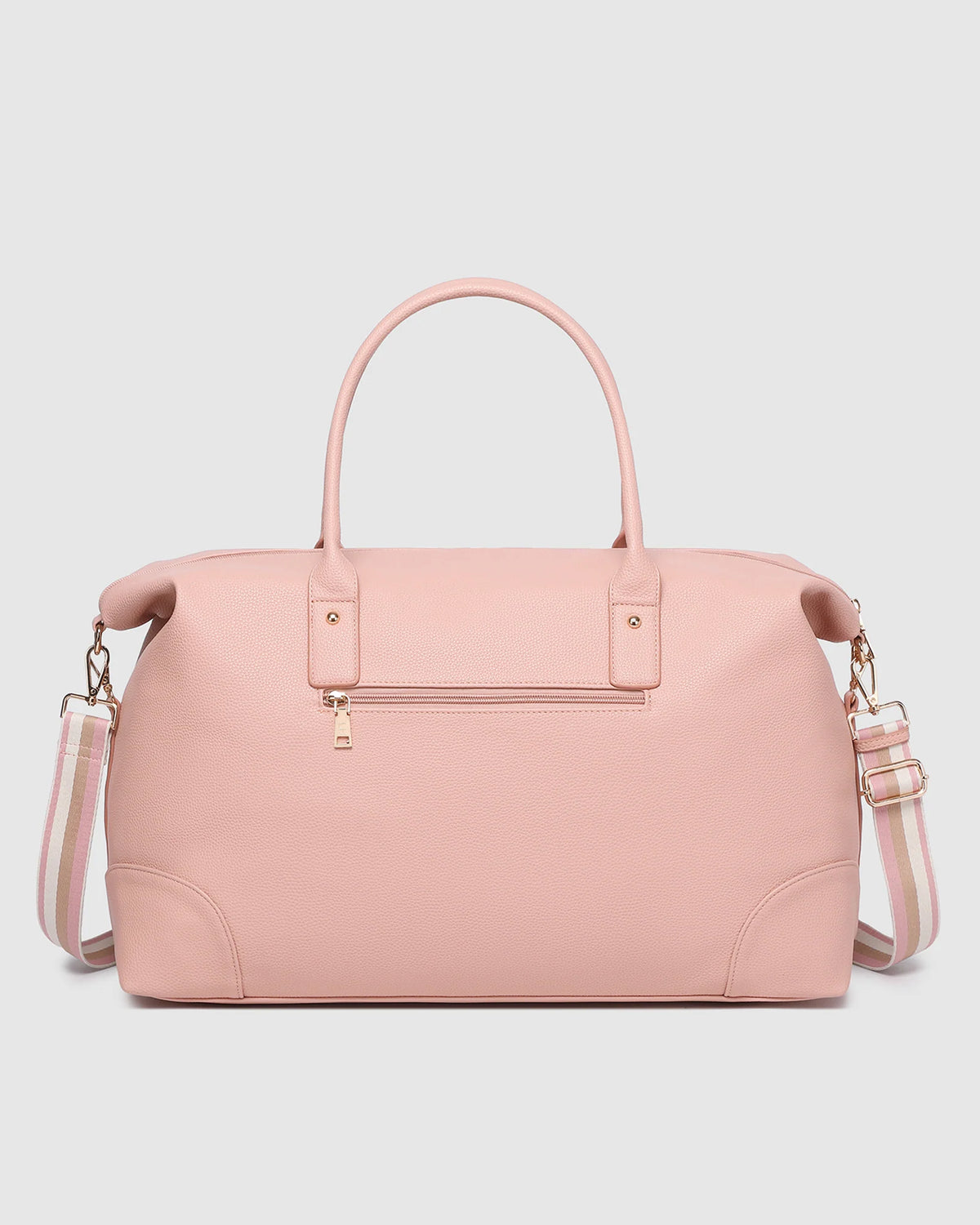 Louenhide Alexis Weekender Travel Bag in Blush Stripe is the perfect companion for weekend getaways and effortless travel. Featuring a soft blush striped design
