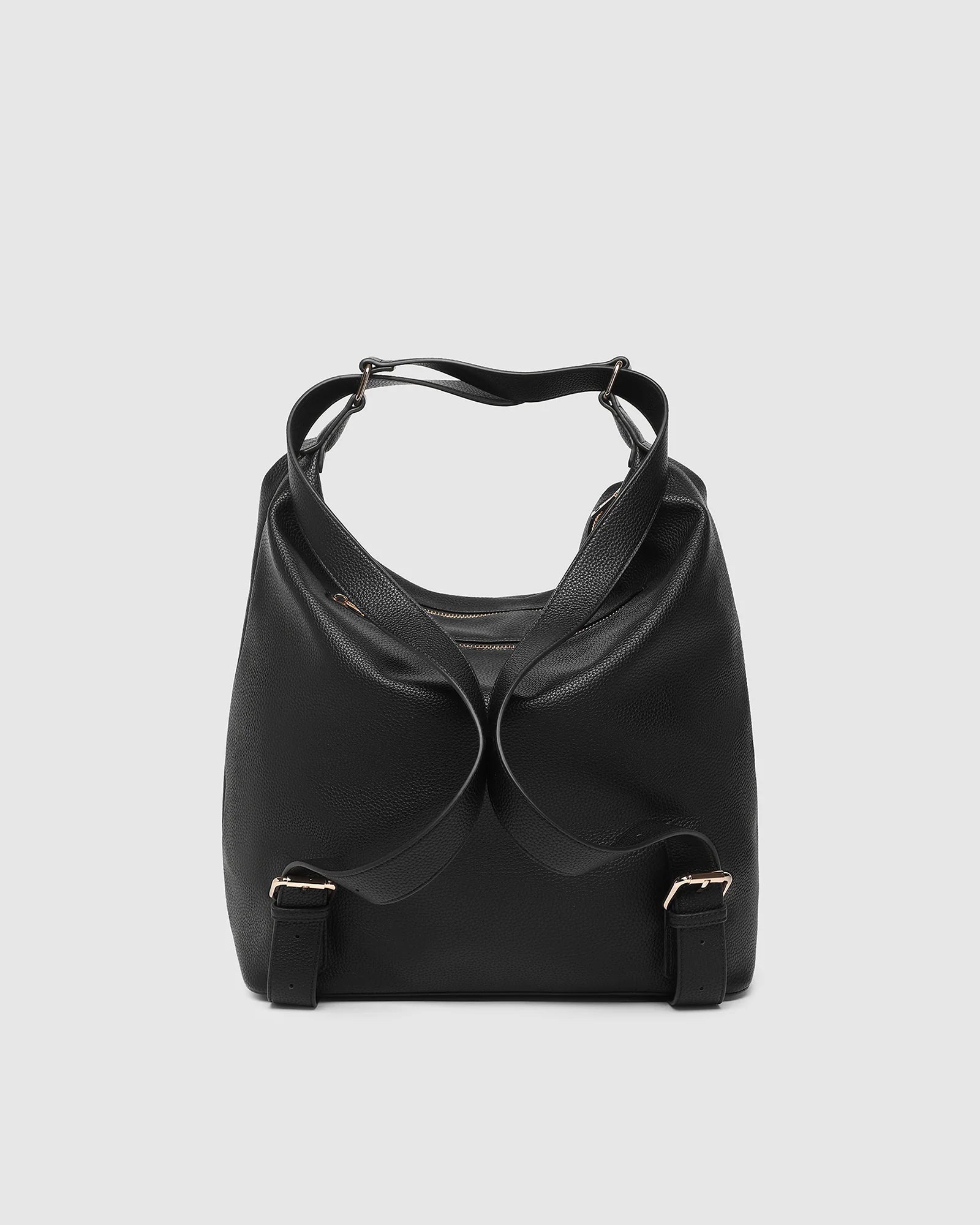 Louenhide black leather handbag on a light gray background