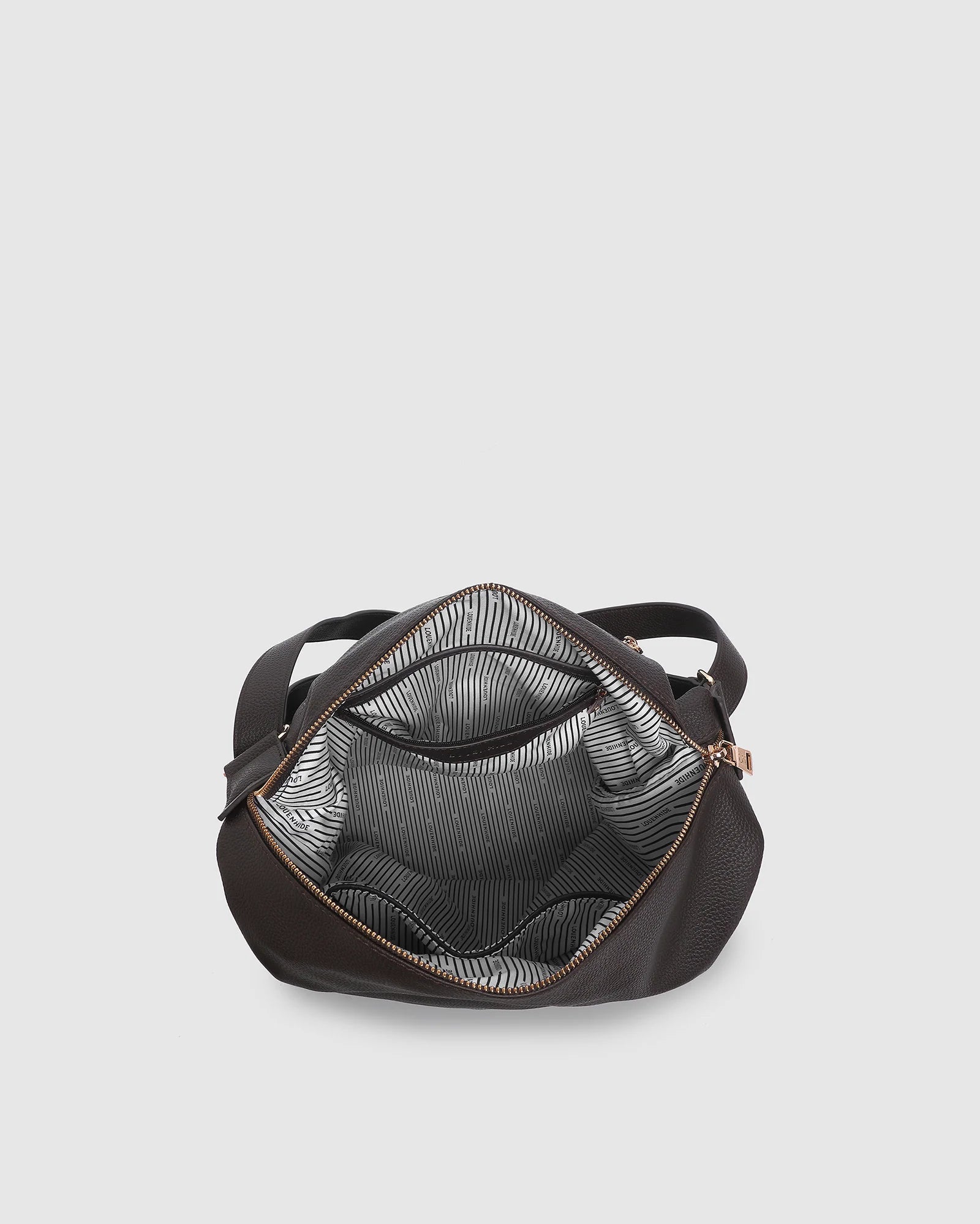 Louenhide brown handbag with a textured pattern on a light gray background