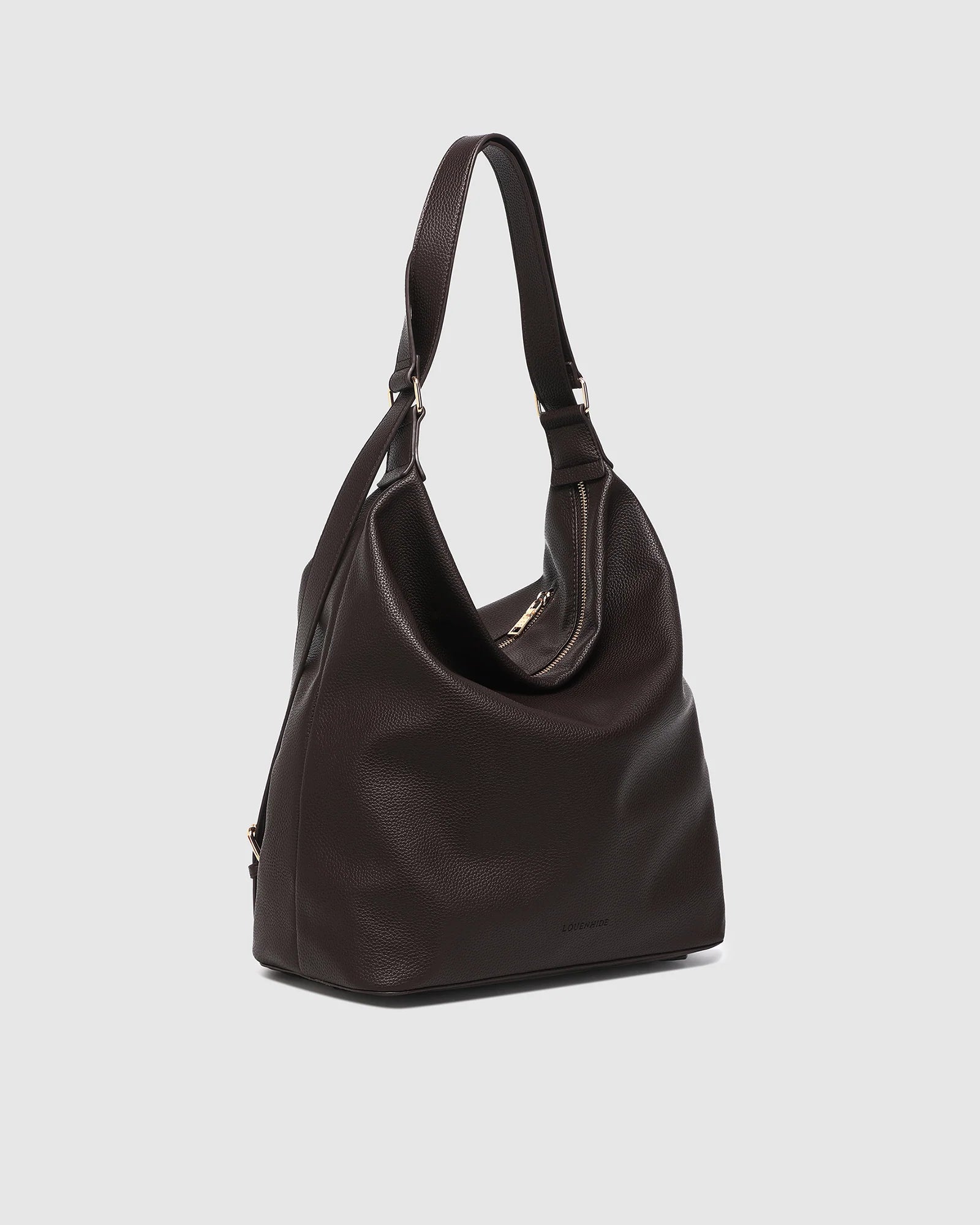 Image of Louenhide brown leather handbag on a light gray background