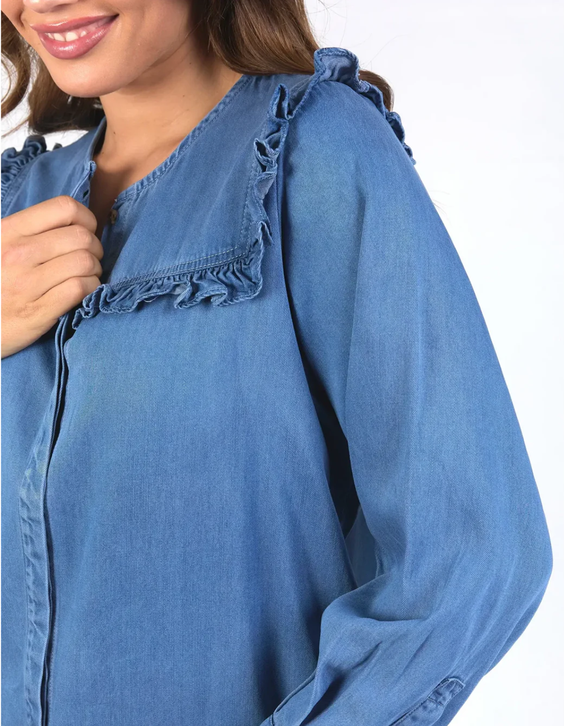 Collection of Elm Frankie Blouse -  Mid Wash Blue in a gallery layout