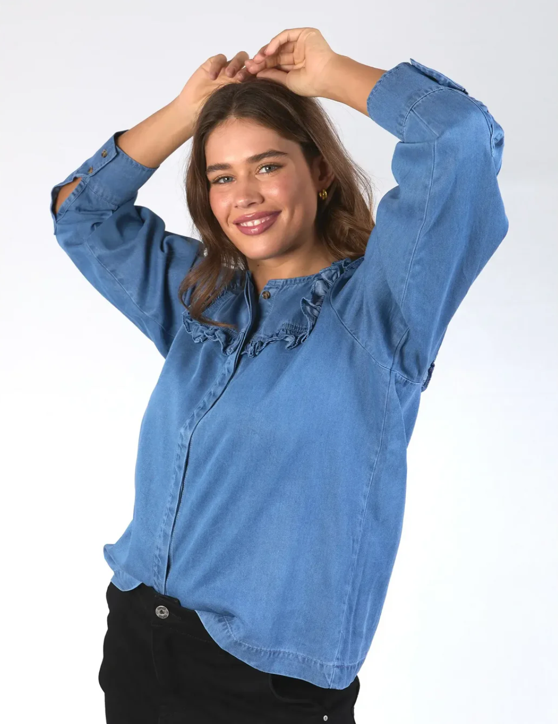 Collection of Elm Frankie Blouse -  Mid Wash Blue in a gallery layout