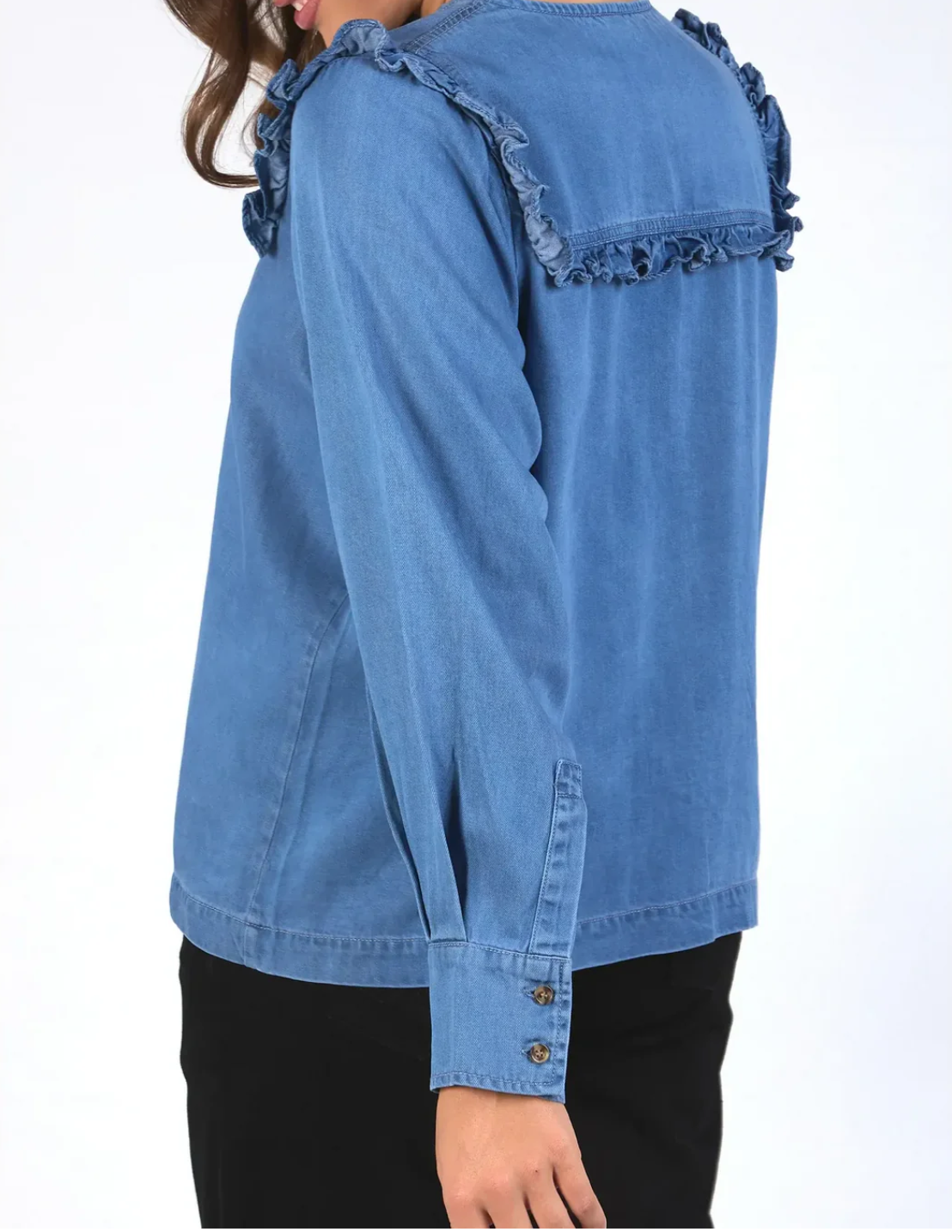 Collection of Elm Frankie Blouse -  Mid Wash Blue in a gallery layout