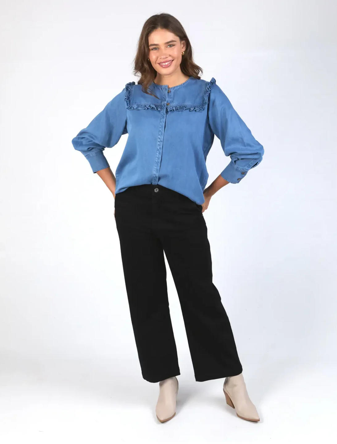 Collection of Elm Frankie Blouse -  Mid Wash Blue in a gallery layout