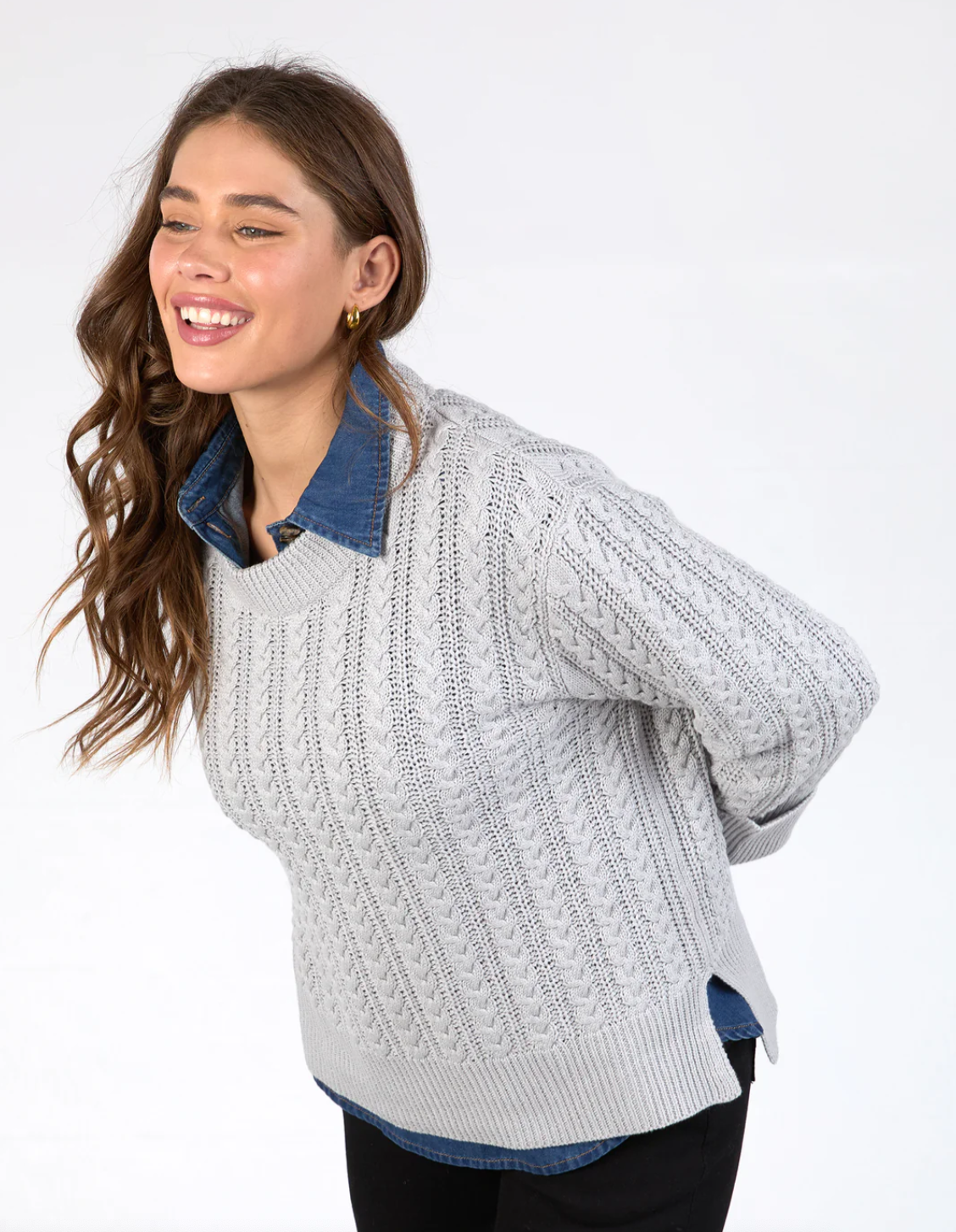 Collection of Elm Remi Cable Knit - Grey Marle in a gallery layout