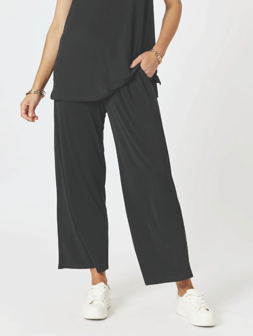 Clarity Travel Jersey Wide Leg Pant - Black