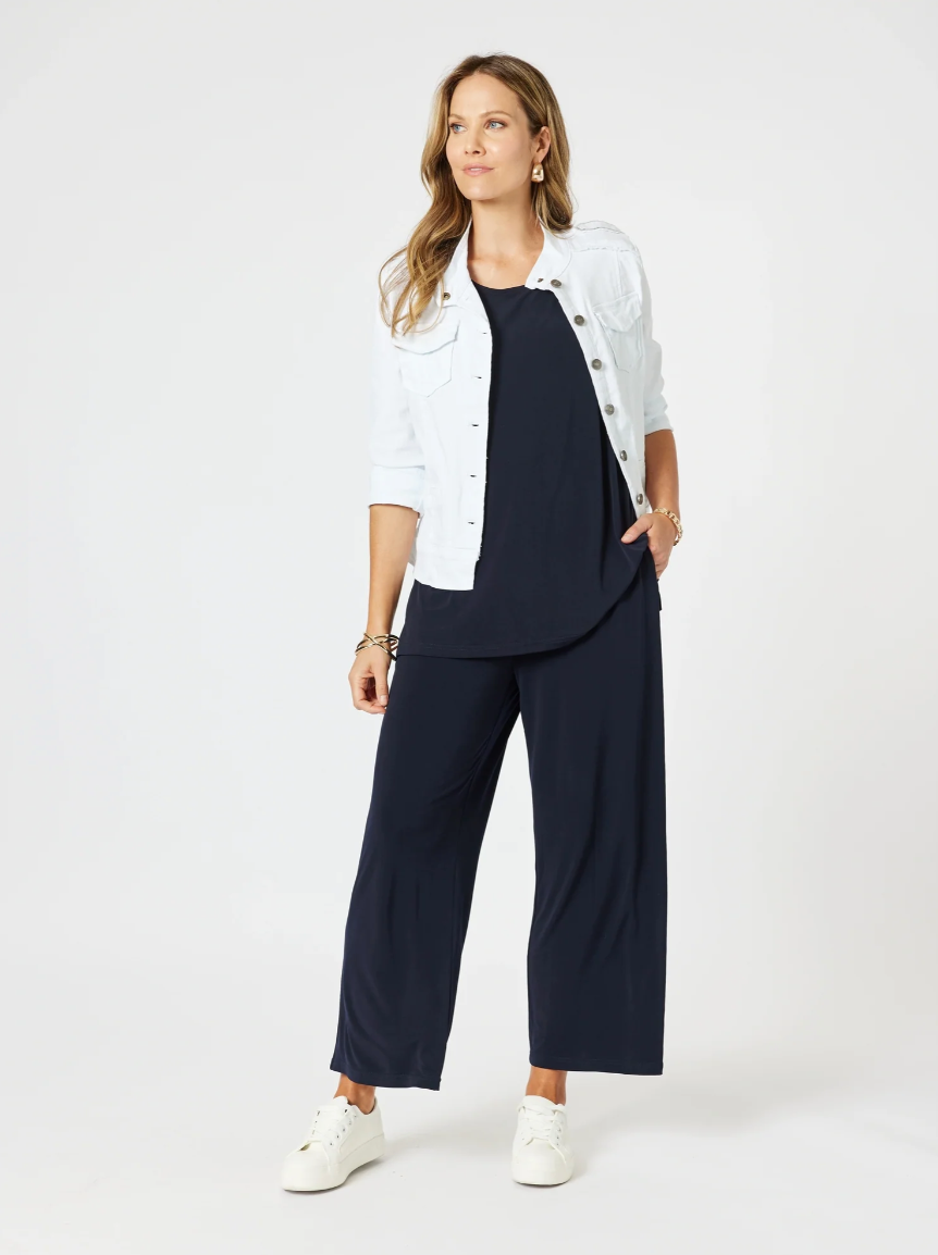 Collection of Clarity Travel Jersey Wide Leg Pant - Navy in a gallery layout