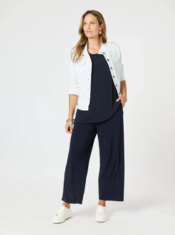 Collection of Clarity Travel Jersey Wide Leg Pant - Navy in a gallery layout
