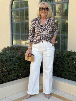 Collection of Gordon Smith Hudson High Rise Wide Leg Jean -Ivory in a gallery layout