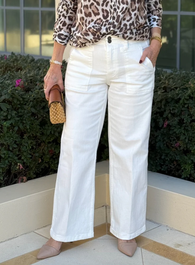 Collection of Gordon Smith Hudson High Rise Wide Leg Jean - Ivory in a gallery layout