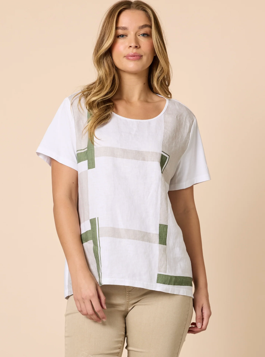 Clarity Geometric Top - White/ Basil