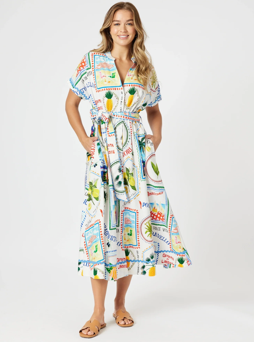 Threadz Amalfi Midi Dress - Blue / Multi
