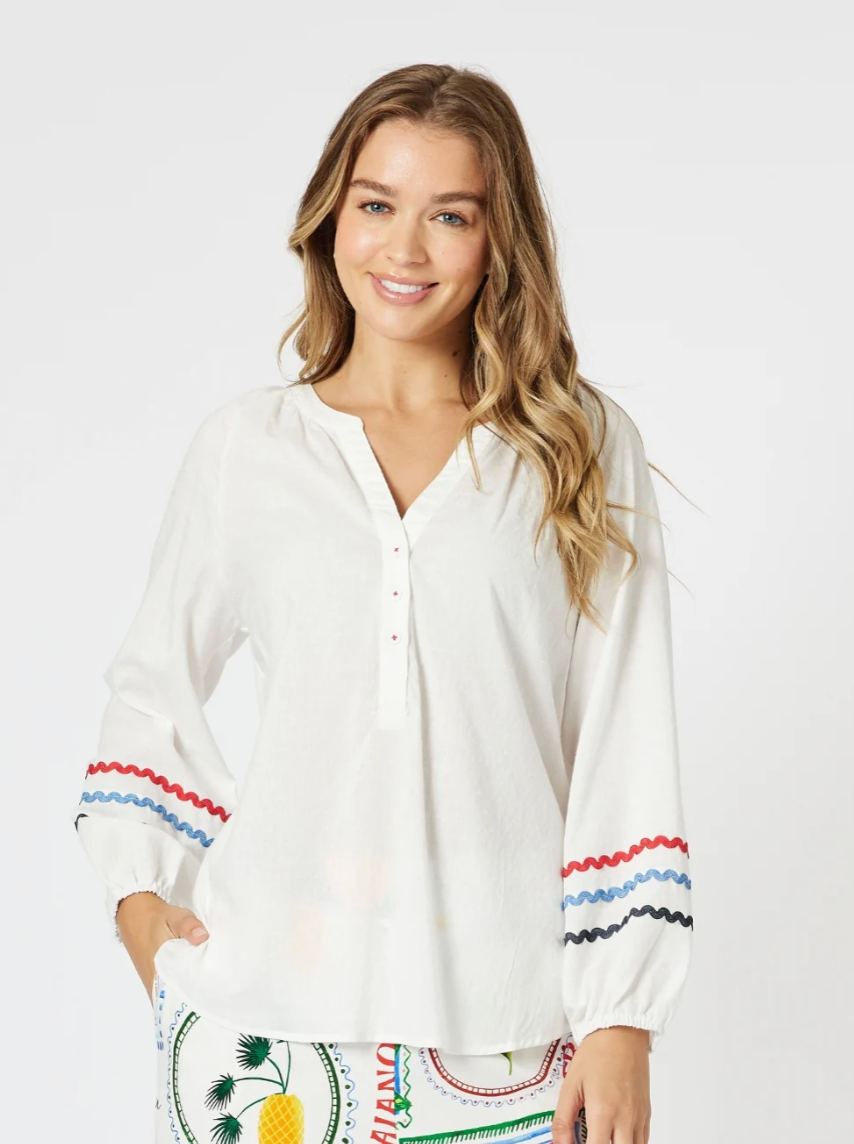 Collection of Threadz Ric Rac Tunic - White / Blue in a gallery layout