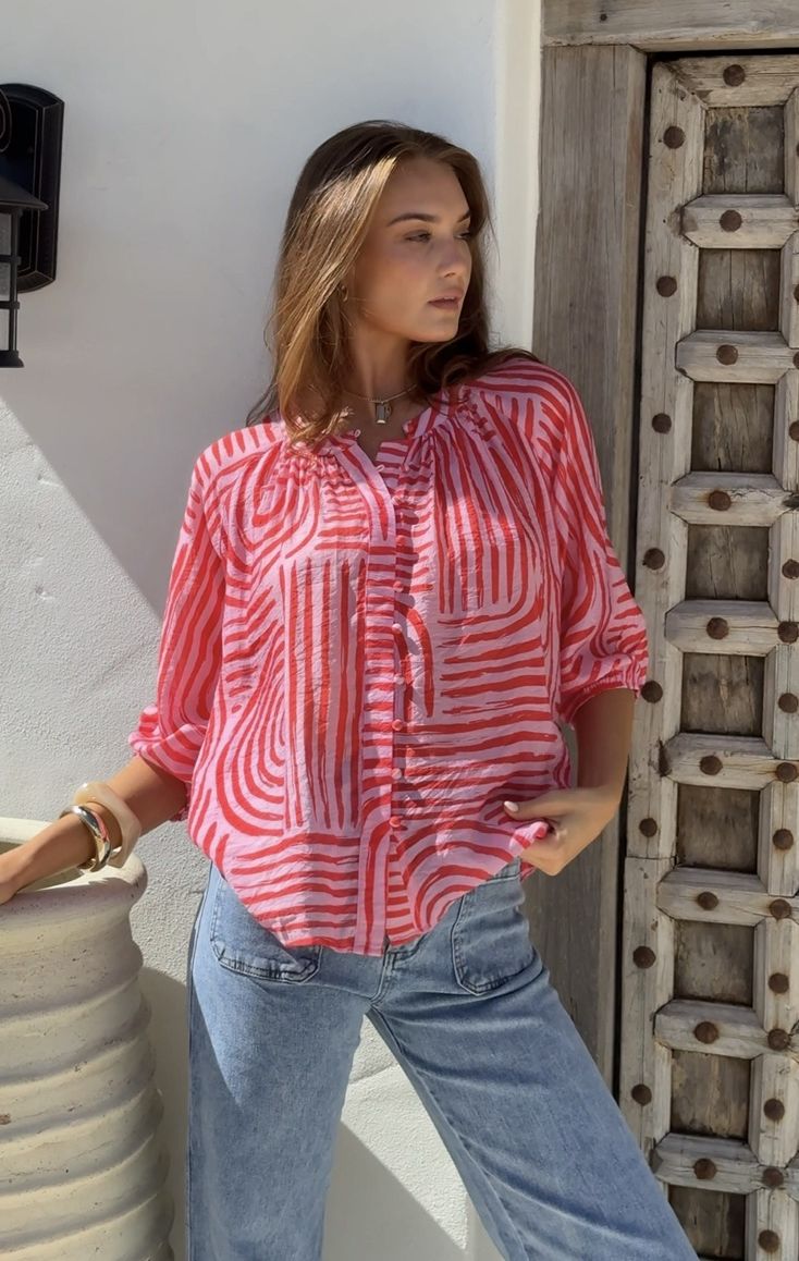 St Germain Malta Top - Pink/ Red Swirl